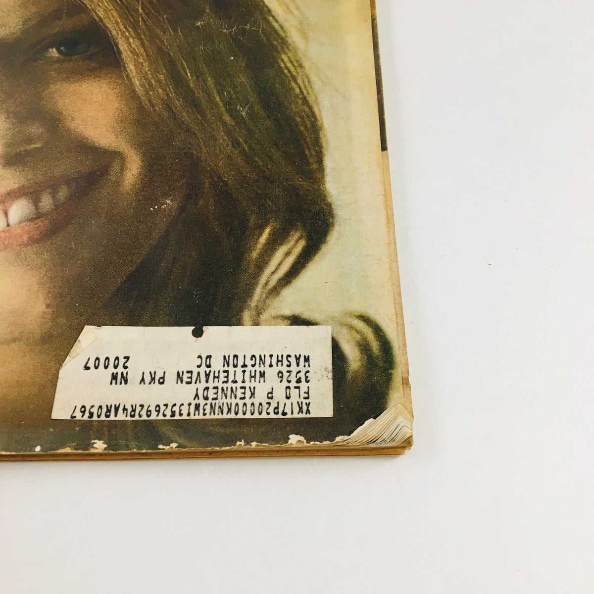 Close-up of the May 1967 Redbook Magazine cover with an address label, highlighting Phyllis Diller and Rudi Gernreich's dialogue.
