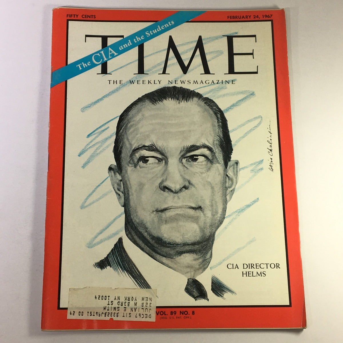 Cover of VTG Time Magazine dated February 24, 1967, featuring CIA Director Richard Helms and a headline about student movements. The magazine displays a colored illustration of Helms and includes the text 'The CIA and the Students' at the top.