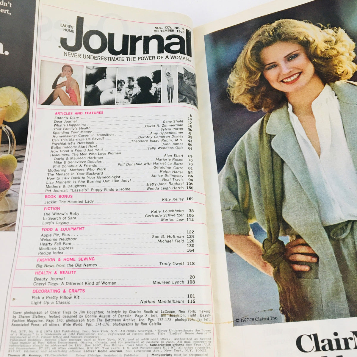 Ladies Home Journal Magazine September 1978 interior page featuring articles and fitness tips, including exercise insights from model Cheryl Tiegs.