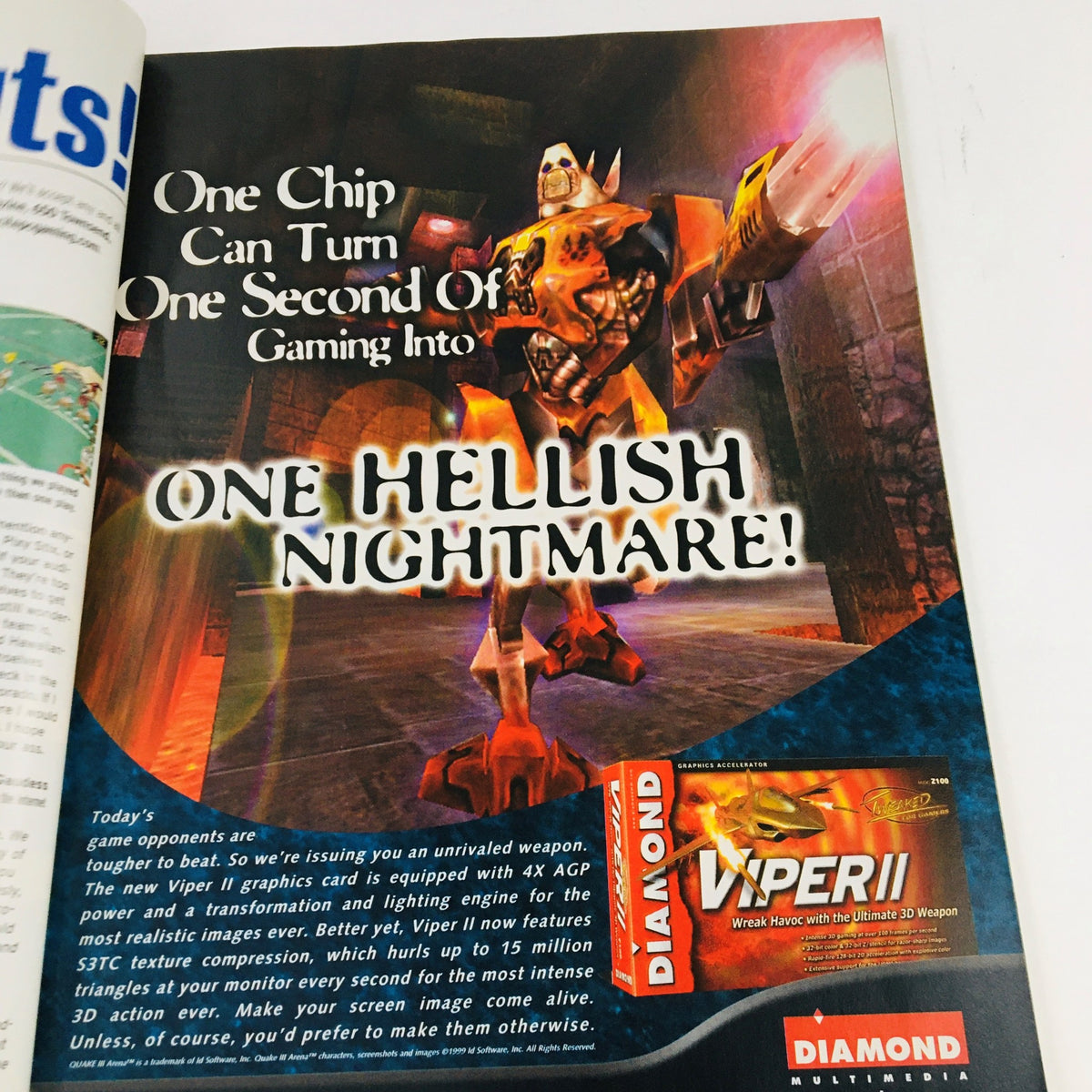 Incite Magazine February 2000 advertisement for Diamond Viper II graphics card showcasing gaming performance and features.