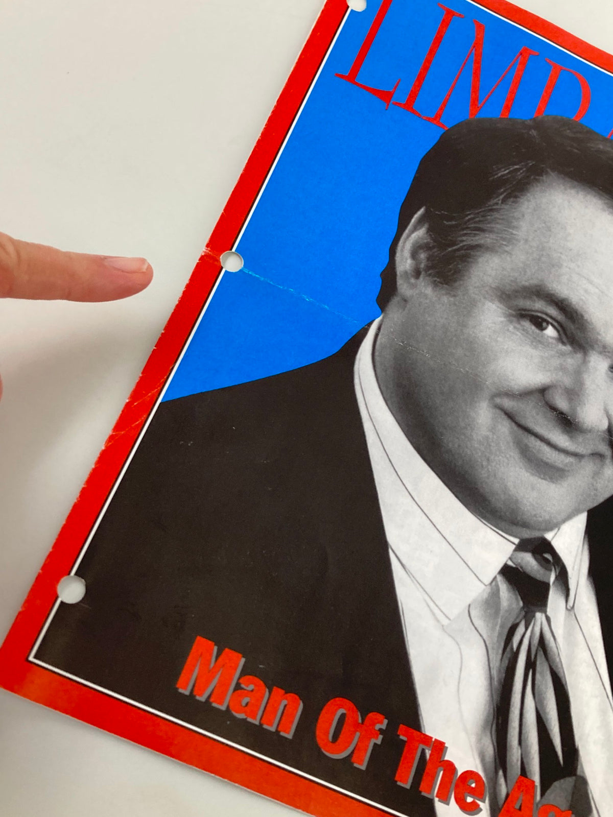 Rush Limbaugh Letters Newsletter December 1993 cover featuring Rush Limbaugh with the title 'Man Of The Age', showcasing hole punches along the edge.