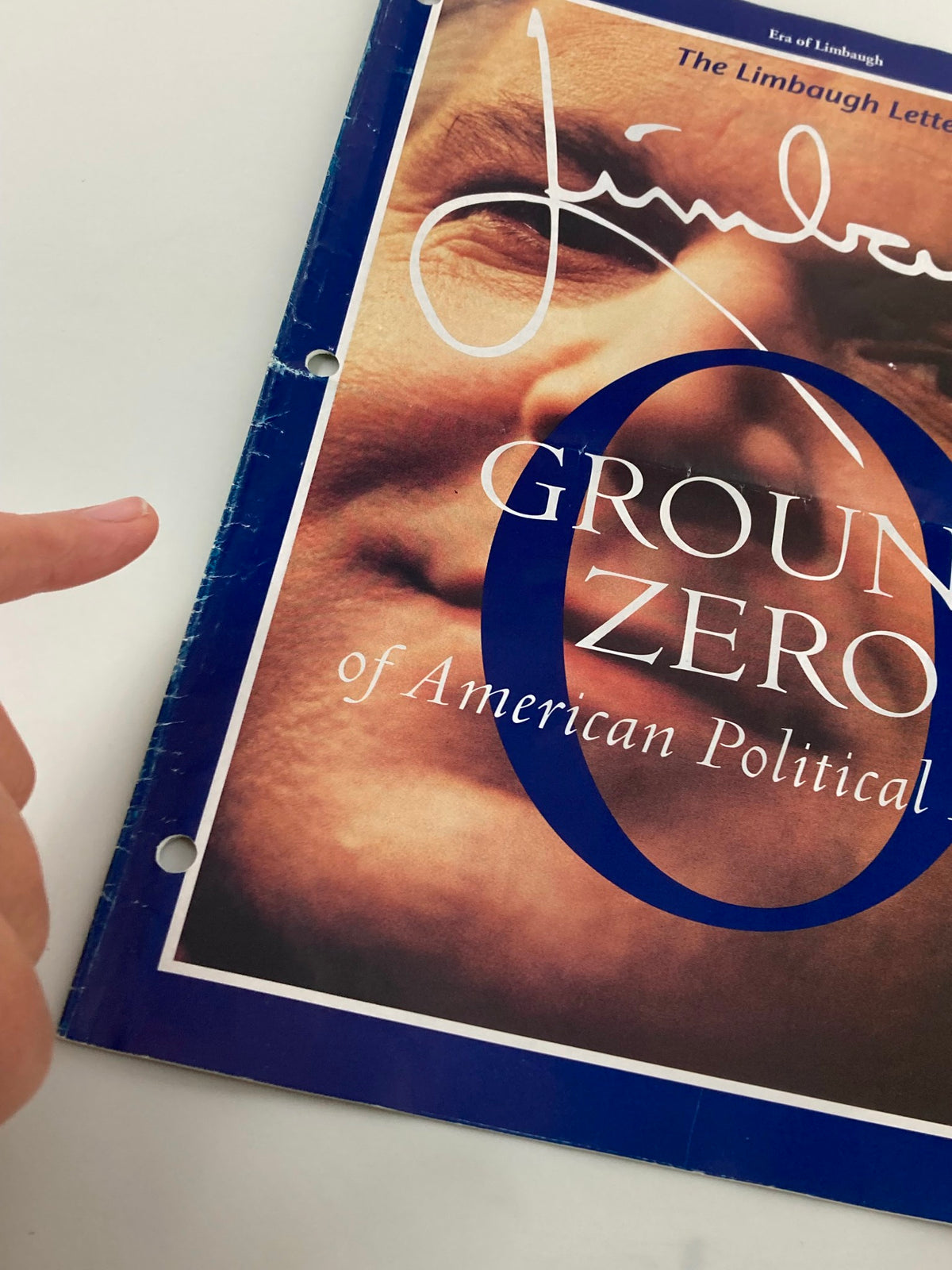 Close-up view of the February 1997 Rush Limbaugh Letter Magazine cover, highlighting the title 'Ground Zero of American Political Debate' and Limbaugh's signature.