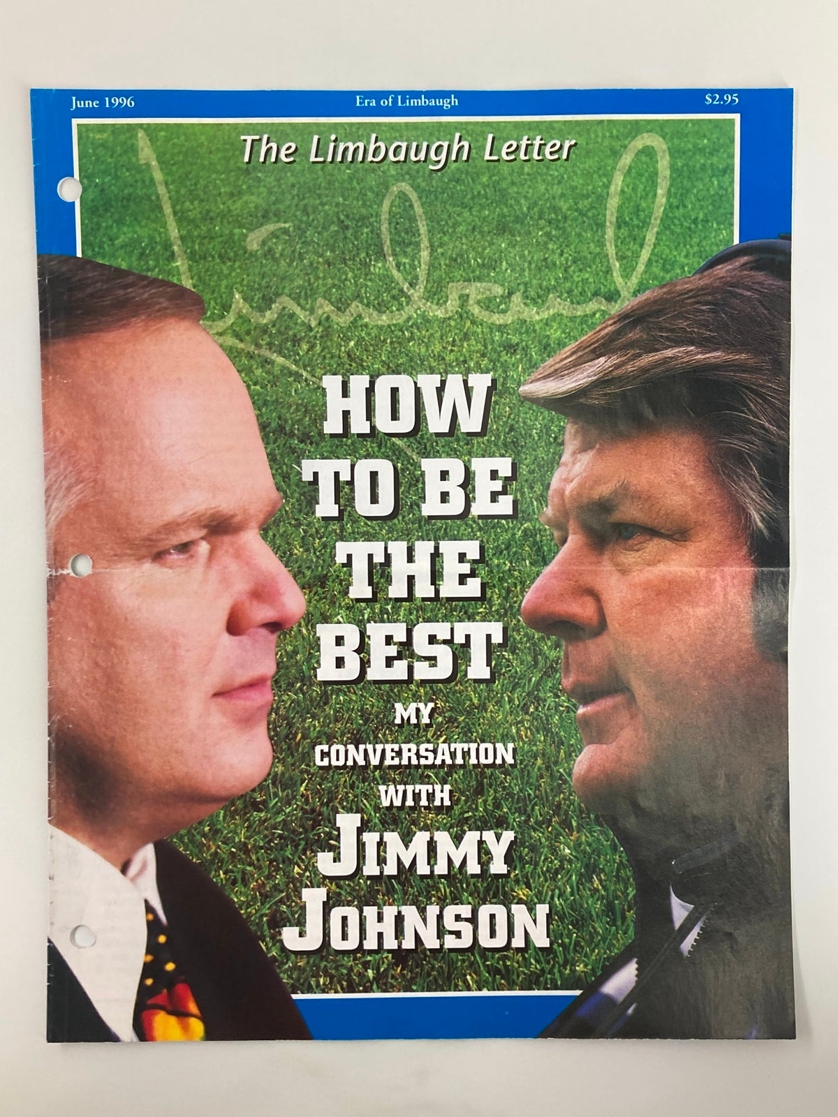 Rush Limbaugh Letter Newsletter Magazine from June 1996 featuring the cover titled 'How To Be The Best - My Conversation With Jimmy Johnson' showing close-up images of Rush Limbaugh and Jimmy Johnson.