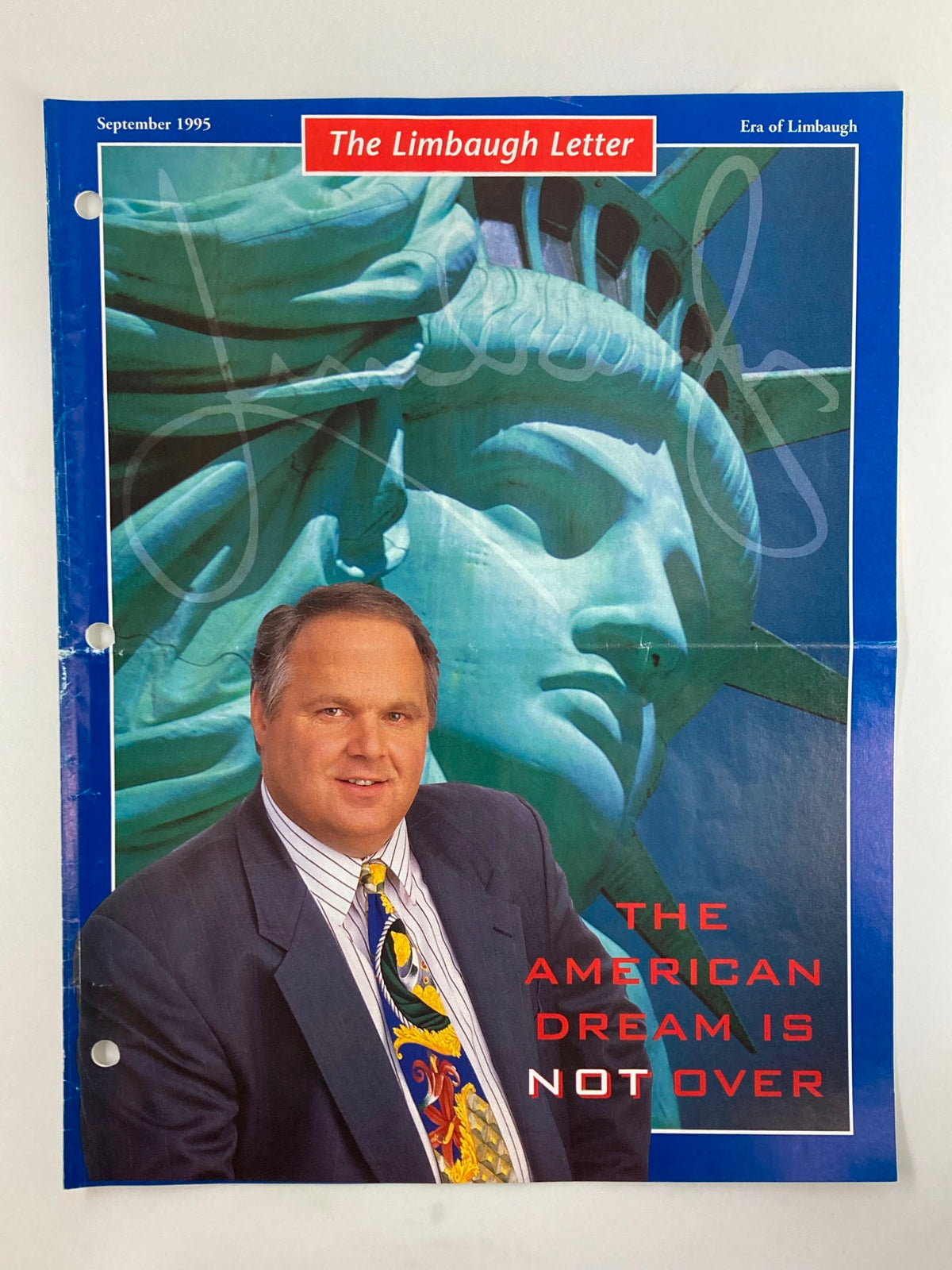 Rush Limbaugh Letter Newsletter Magazine from September 1995 titled 'The American Dream is Not Over', featuring a portrait of Rush Limbaugh with the Statue of Liberty in the background.