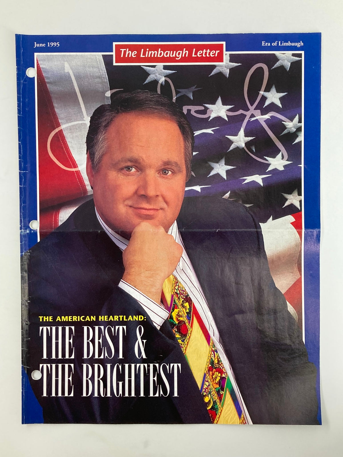 Cover of the June 1995 Rush Limbaugh Letter titled 'The Best and The Brightest', featuring Rush Limbaugh in a suit with a colorful tie against a backdrop of the American flag.