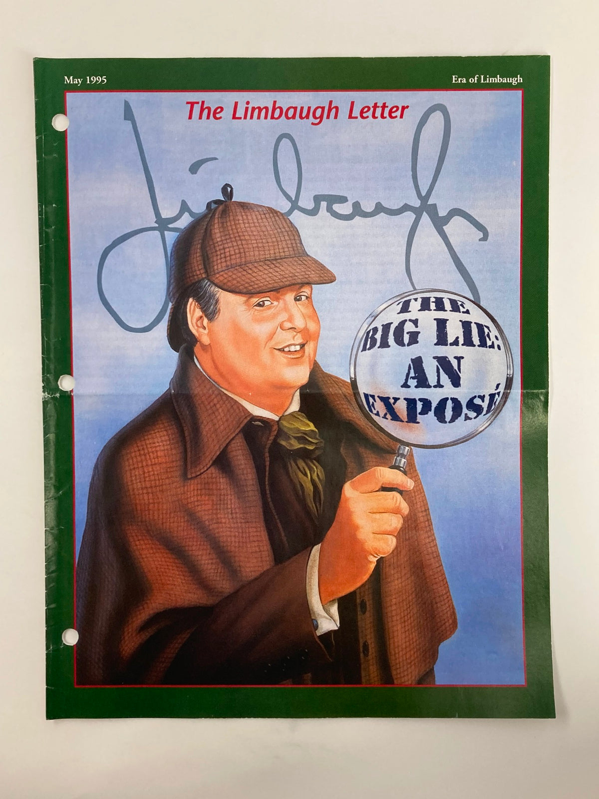 Rush Limbaugh Letter Newsletter Magazine cover from May 1995 titled 'The Big Lie: An Expose', featuring an illustrated depiction of Rush Limbaugh in a Sherlock Holmes-inspired outfit, showcasing a magnifying glass.