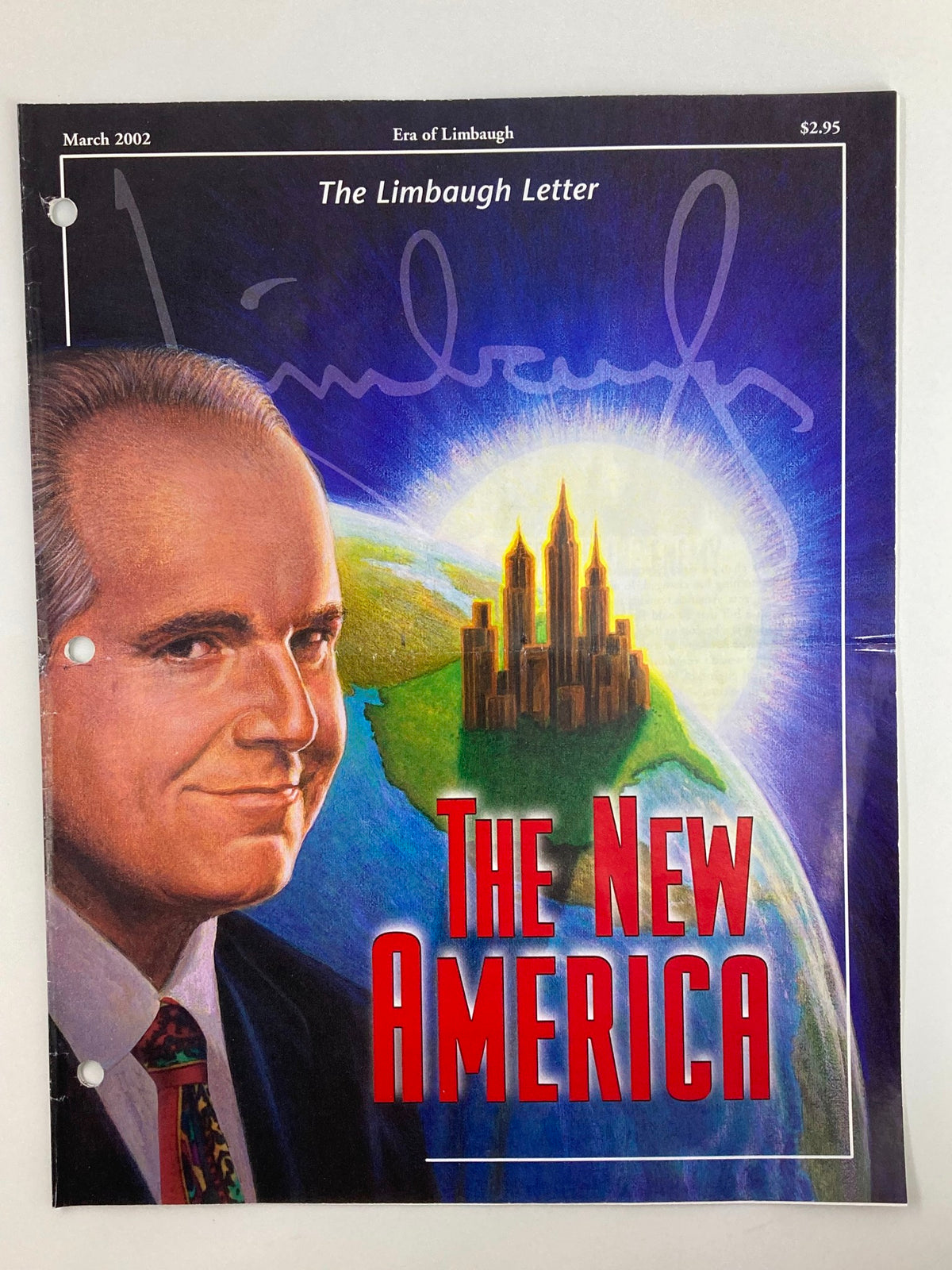 Rush Limbaugh Letter Newsletter Magazine March 2002 cover featuring a portrait of Rush Limbaugh and a city skyline with the title 'The New America'.