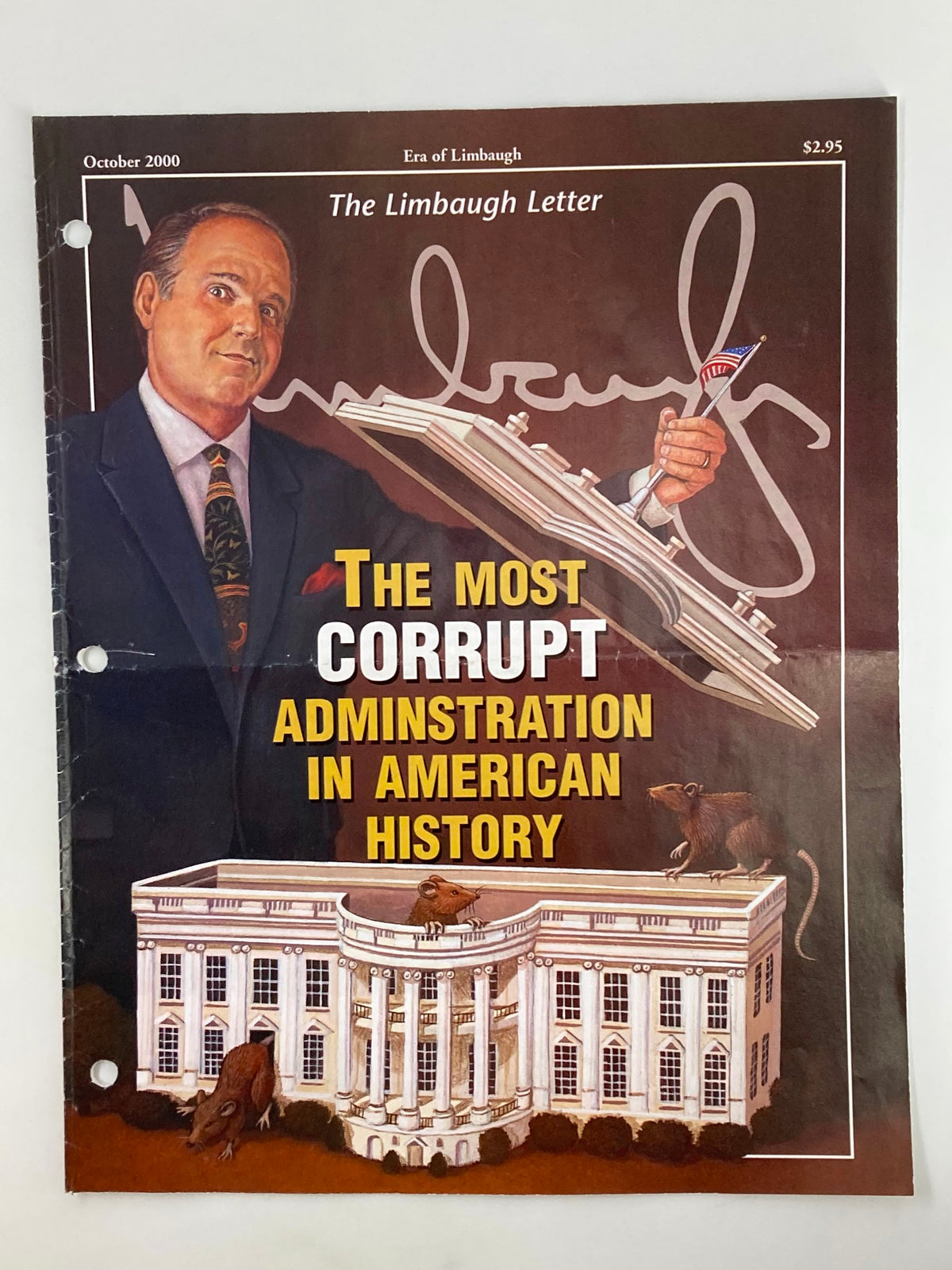 October 2000 Rush Limbaugh Letter Newsletter Magazine cover featuring the title 'The Most Corrupt Administration in American History' with an illustration of the White House and Rush Limbaugh's signature.