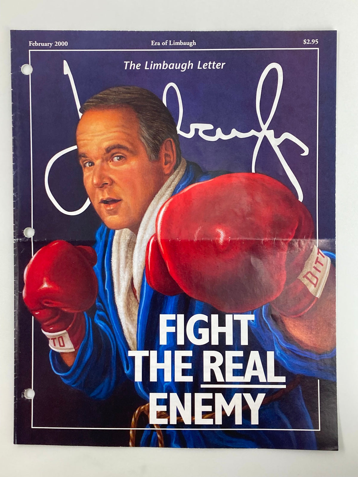 Cover of the Rush Limbaugh Letter Newsletter Magazine from February 2000 titled 'Fight The Real Enemy', featuring Rush Limbaugh in a blue robe and boxing gloves.