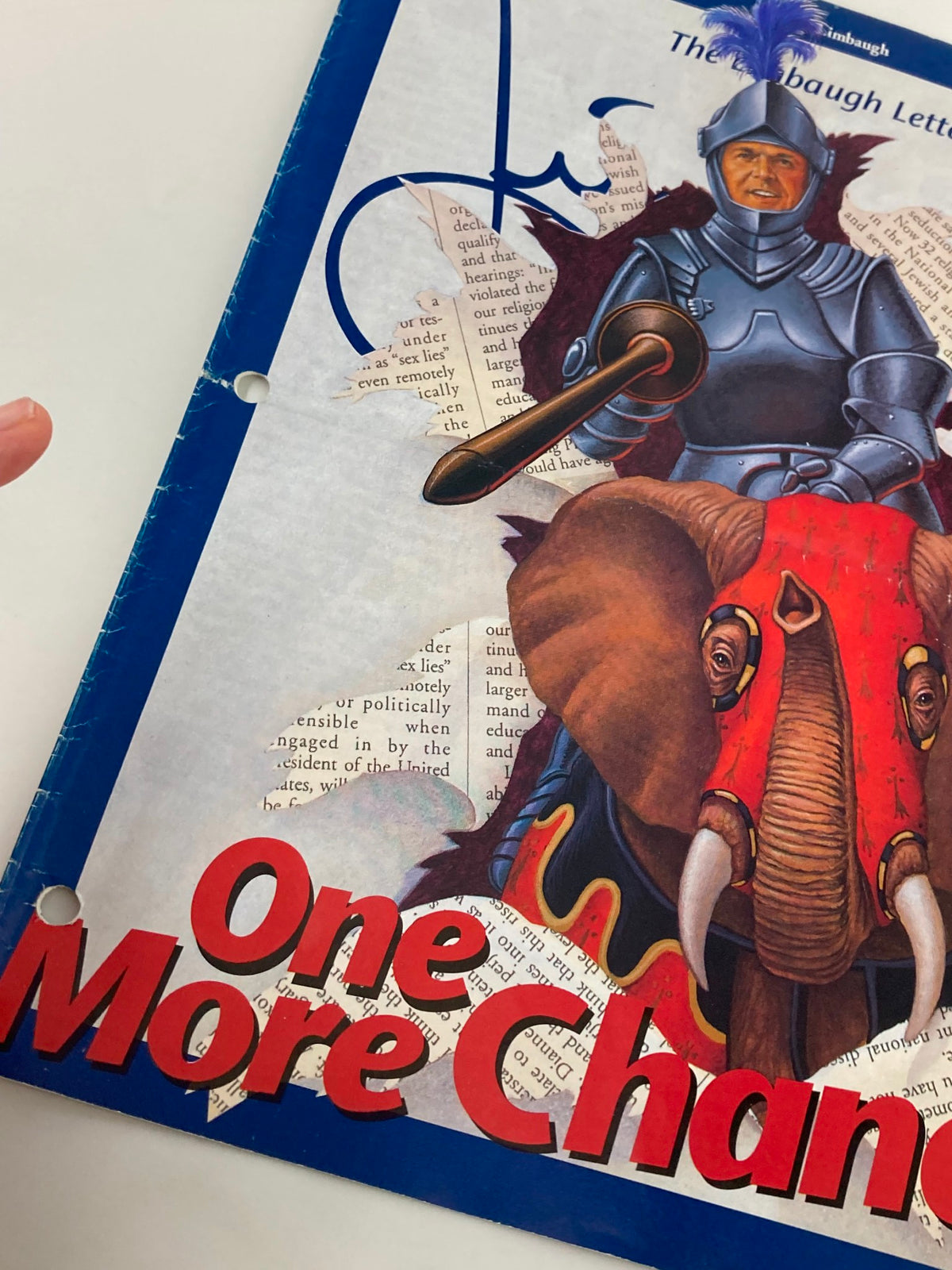 Close-up of the December 1998 Rush Limbaugh Letter Magazine cover showcasing the knight and elephant art with the title 'One More Chance!' in bold.