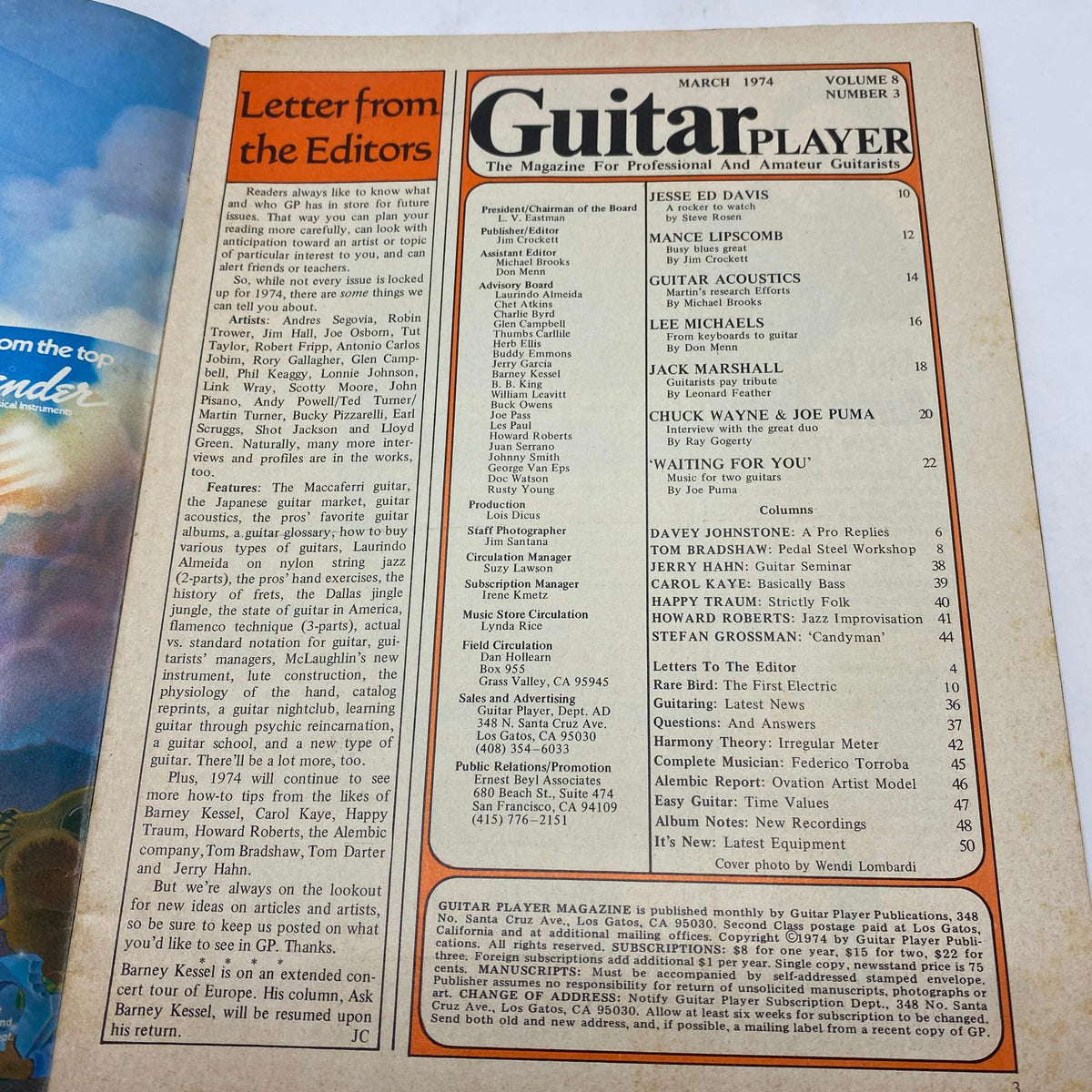 Vintage Guitar Player Magazine March 1974 Joe Puma and Chuck Wayne No Label