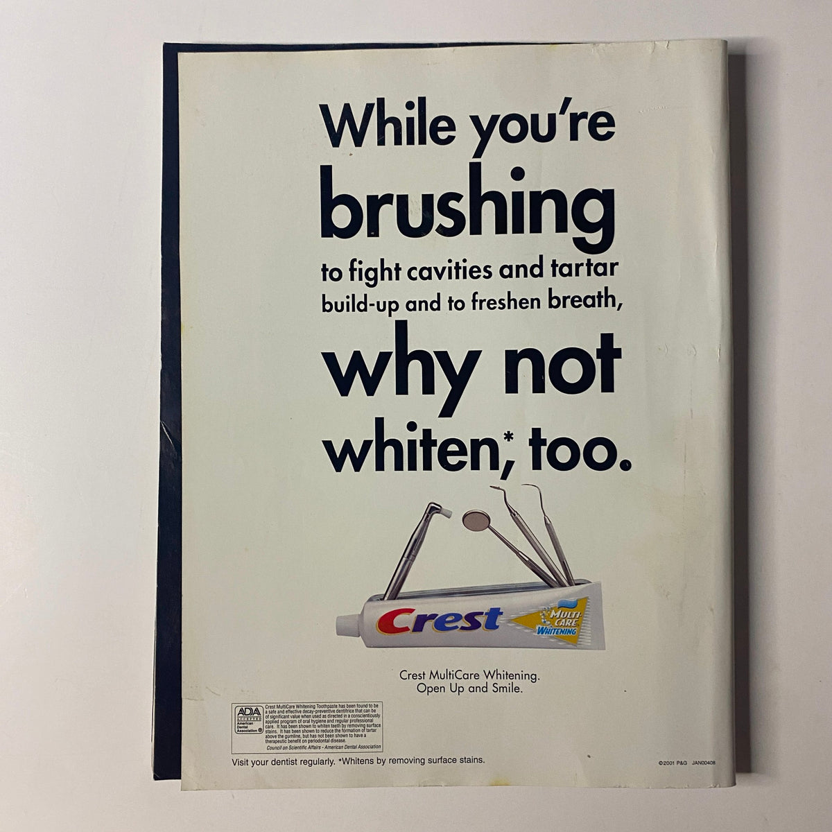Back cover of Muscle & Fitness Magazine June 2001 with a Crest advertisement promoting dental hygiene alongside fitness.