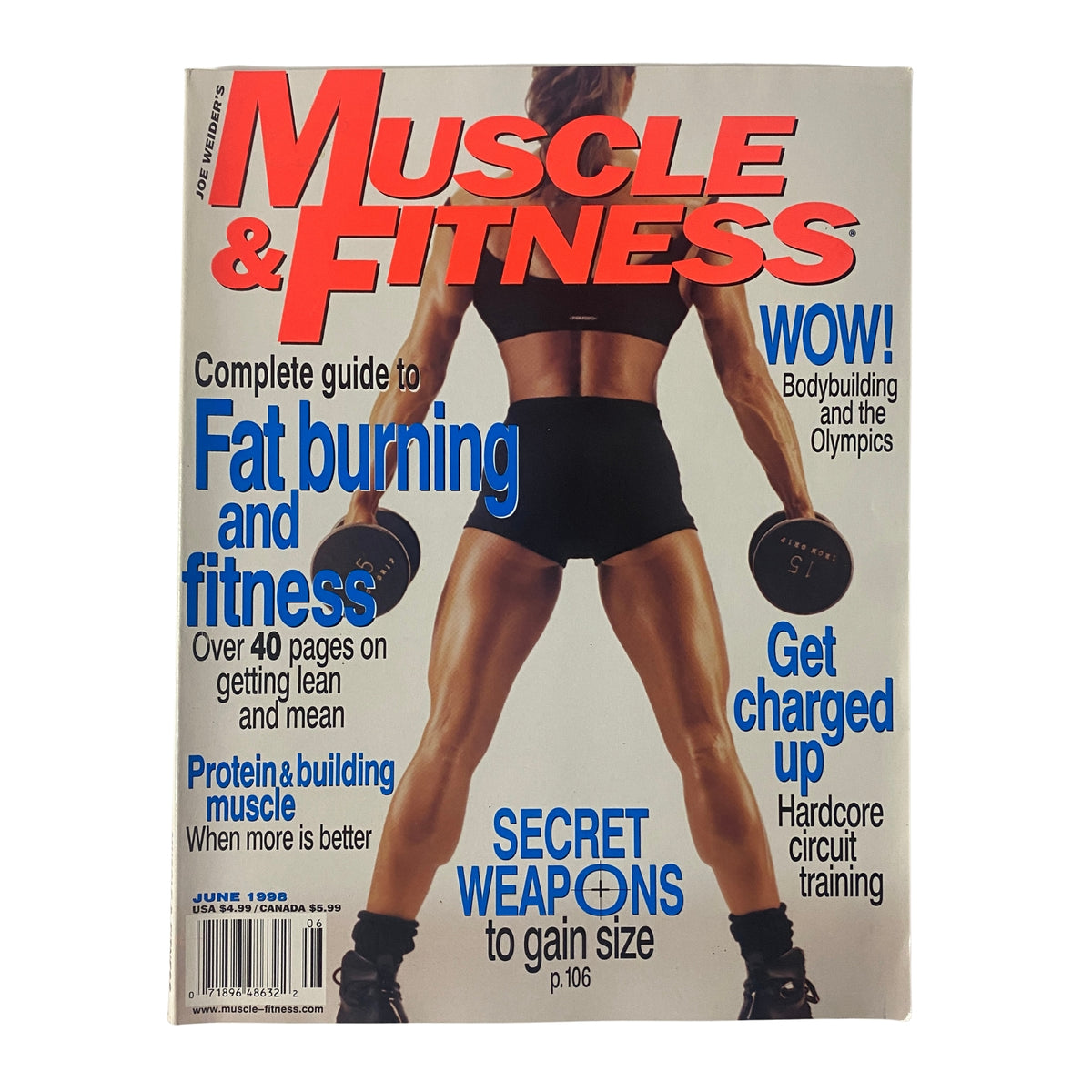 Muscle & Fitness Magazine June 1998 Vol 59 No. 6 cover featuring a fitness model showcasing weight training and fitness tips.