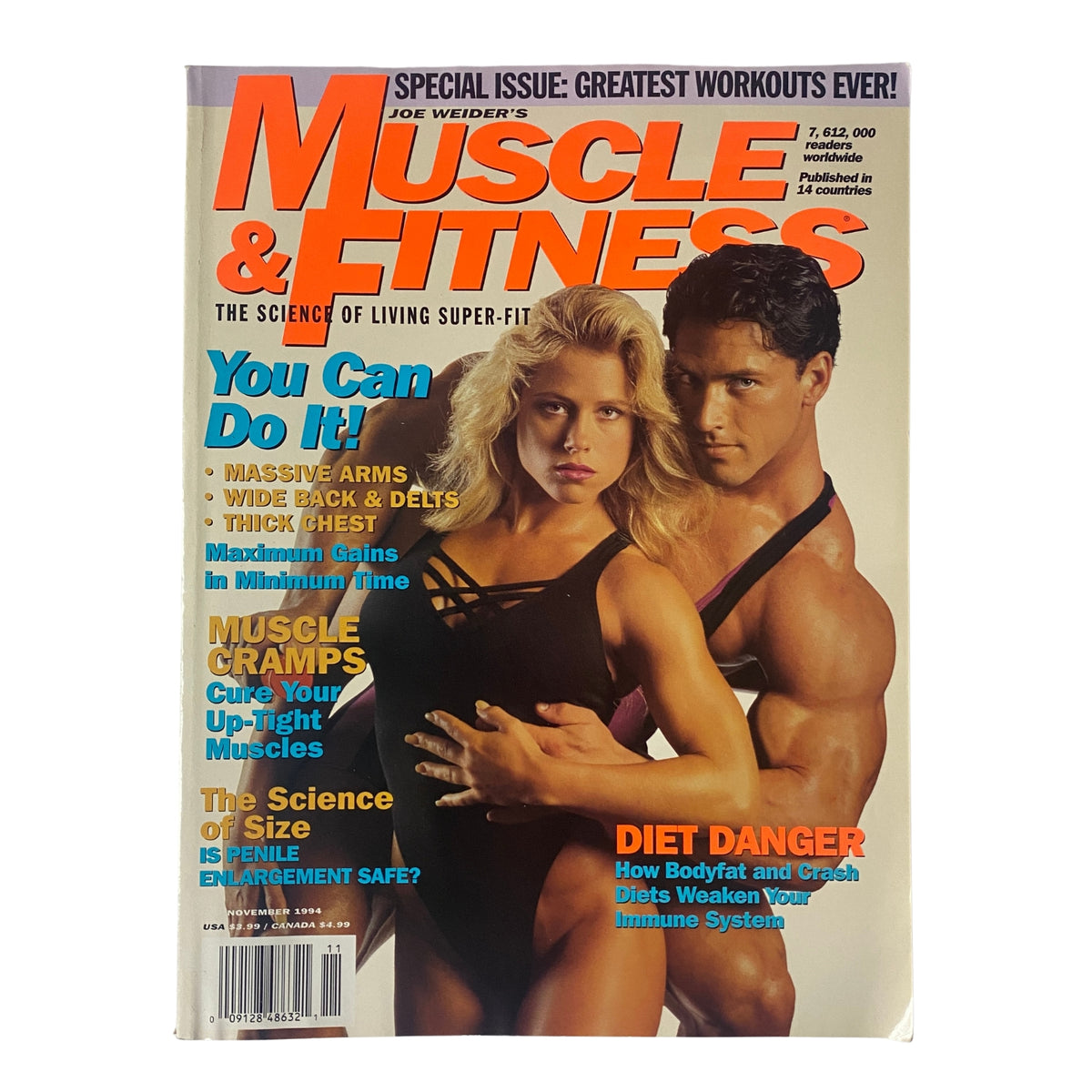Muscle & Fitness Magazine November 1994 featuring Monica Brant and Dennis Newman on the cover, emphasizing fitness and bodybuilding.