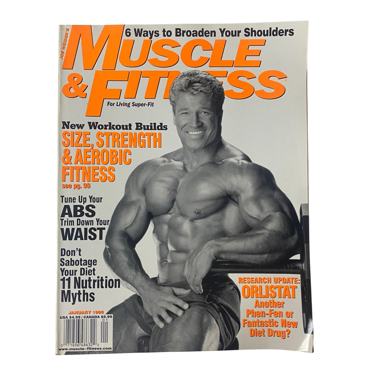 Cover of Muscle & Fitness Magazine January 1998, Volume 59, Number 1 featuring Gunter Schlierkamp, highlighting fitness topics, training, and nutrition.