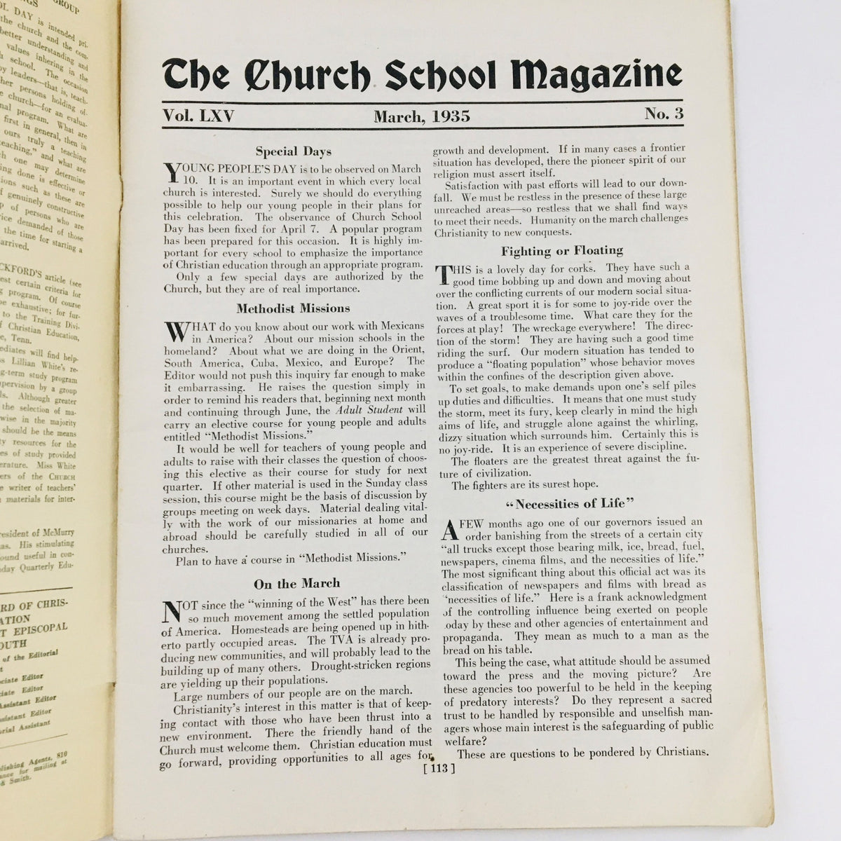 Interior page of The Church School Magazine March 1935, showcasing articles and content relevant to church education.