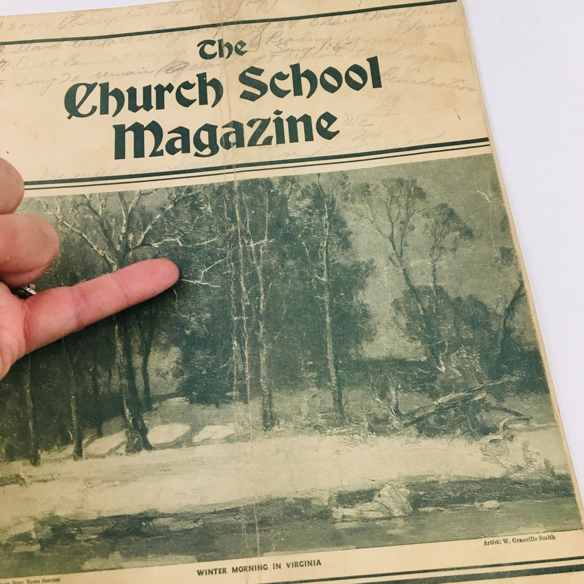 Front cover of The Church School Magazine March 1935 displaying the title and a winter scene in Virginia.