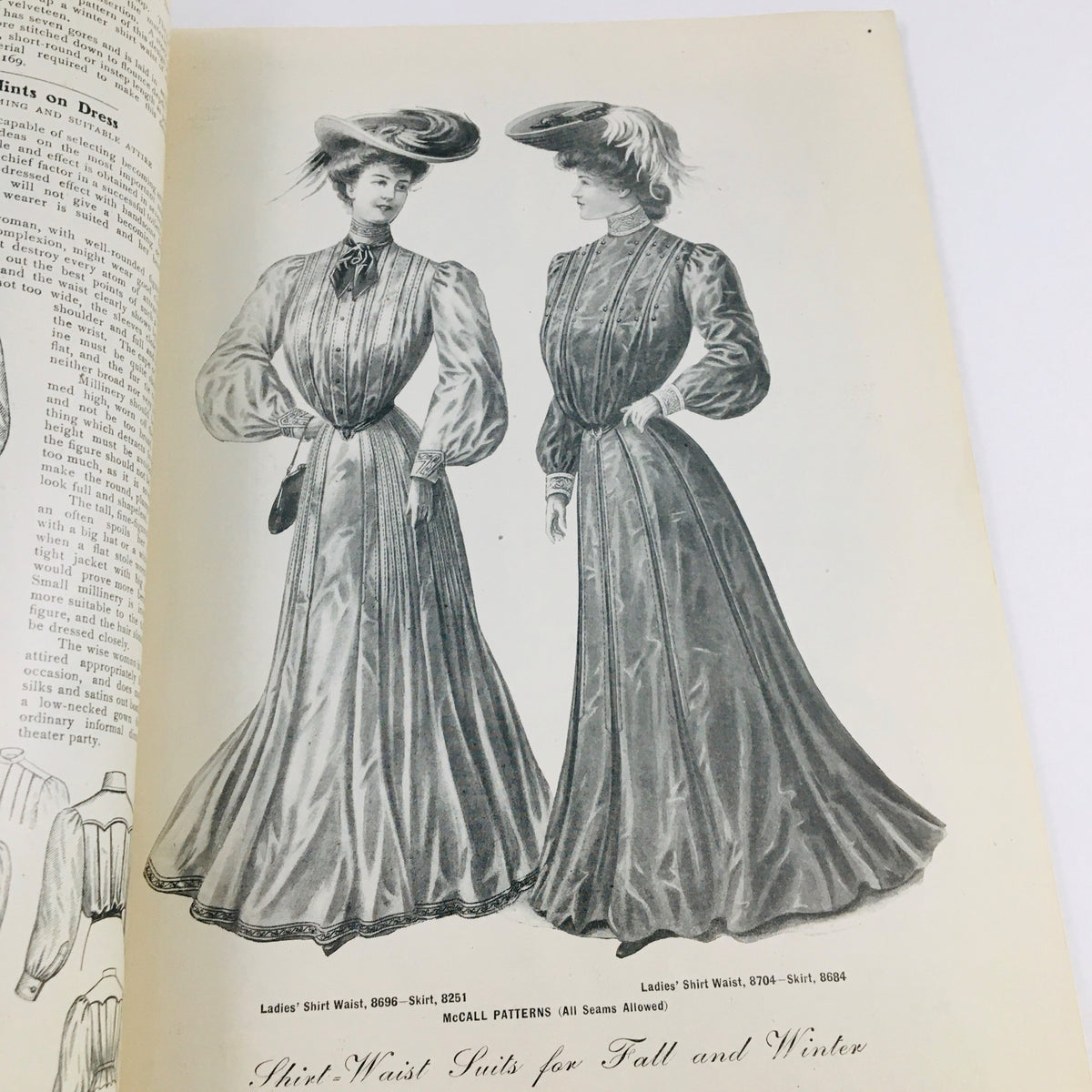 Full-page illustration from VTG McCall's Magazine November 1904 featuring elegant ladies in shirt-waist suits for Fall and Winter, showcasing fashion of the time.