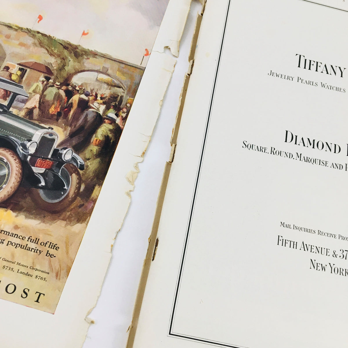 VTG The Spur Magazine November 15 1926 advertisement for Tiffany & Co. featuring diamond rings and jewelry details.