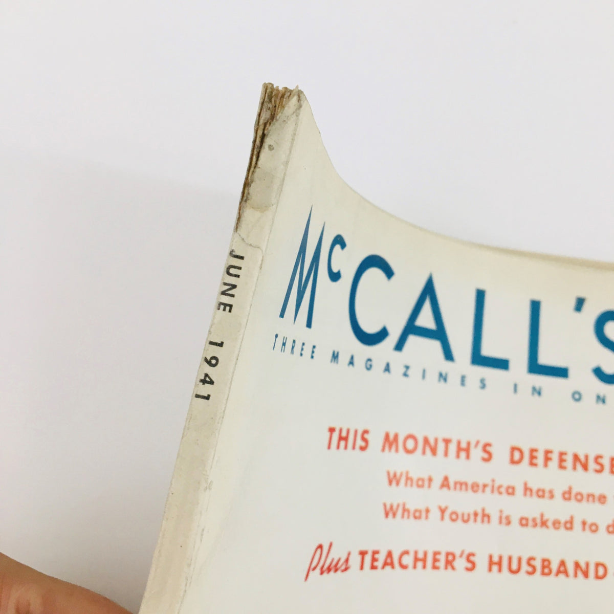 Cover detail of VTG McCall's Magazine June 1941 featuring the month and year, highlighting its historical significance and charm.