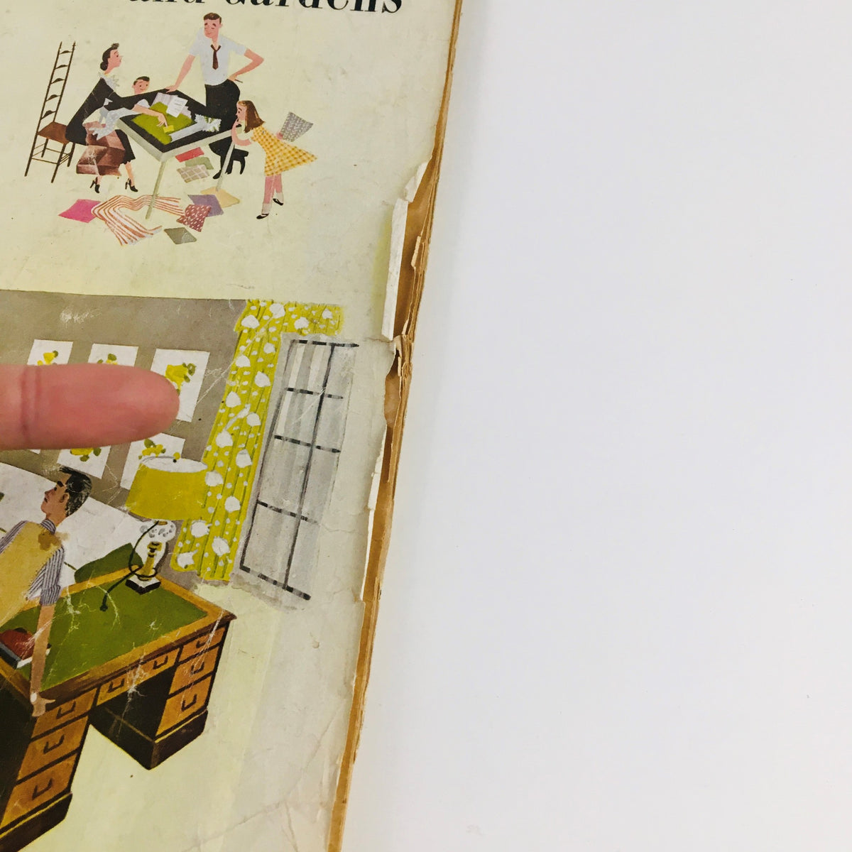Cover of Better Homes & Gardens Magazine August 1948 showcasing home decoration tips, featuring a family around a table with fabric samples, embodying mid-20th century design styles.