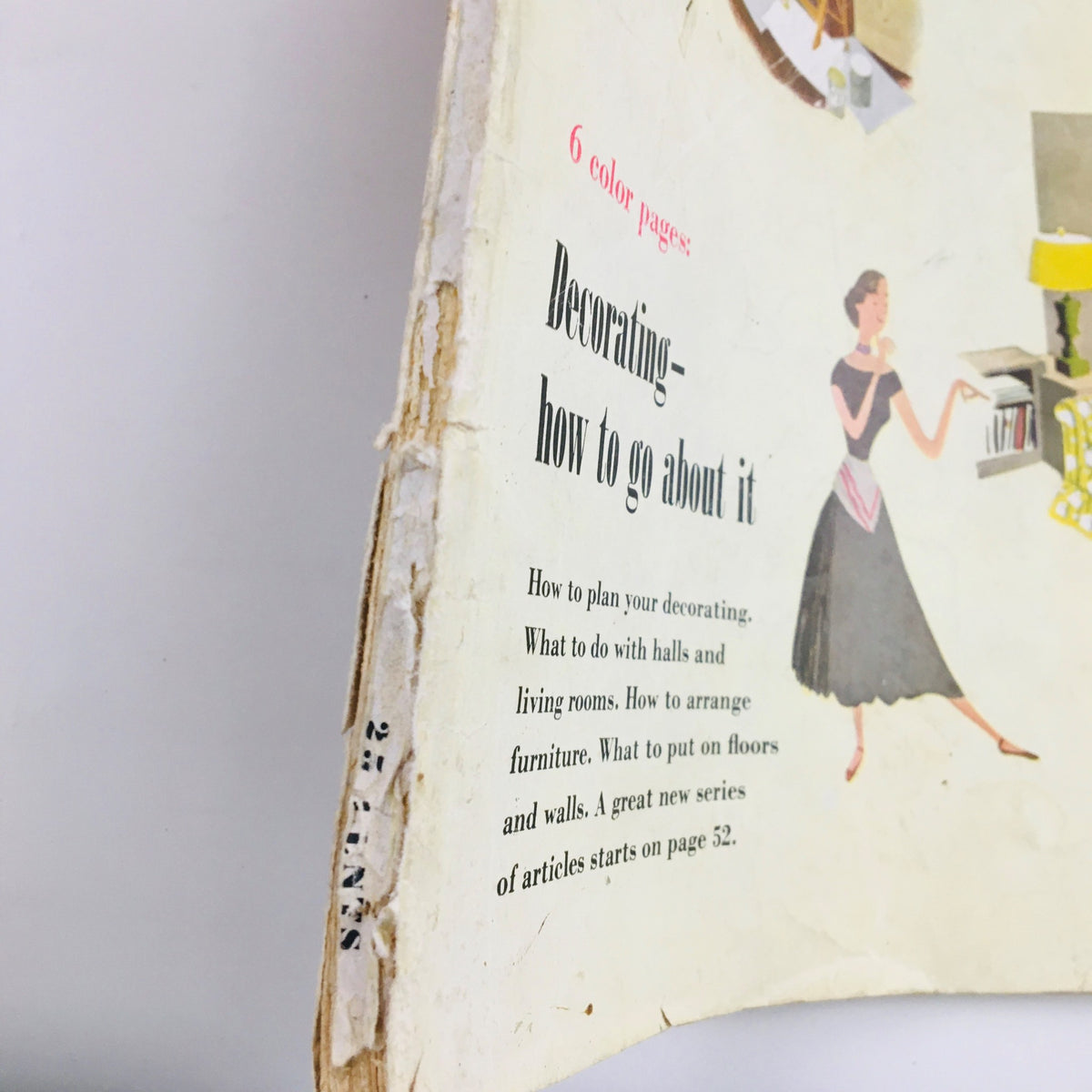 Side view of Better Homes & Gardens Magazine August 1948, highlighting the section on decorating with color pages, offering insights on home planning and arrangement.