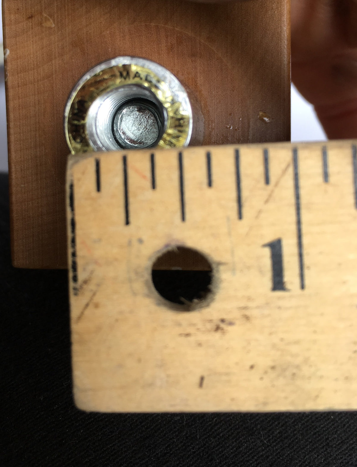 Close-up view of the base of the Vintage Samuel Adams New England IPA 13" Beer Tap Handle showing the threaded connector for installation.