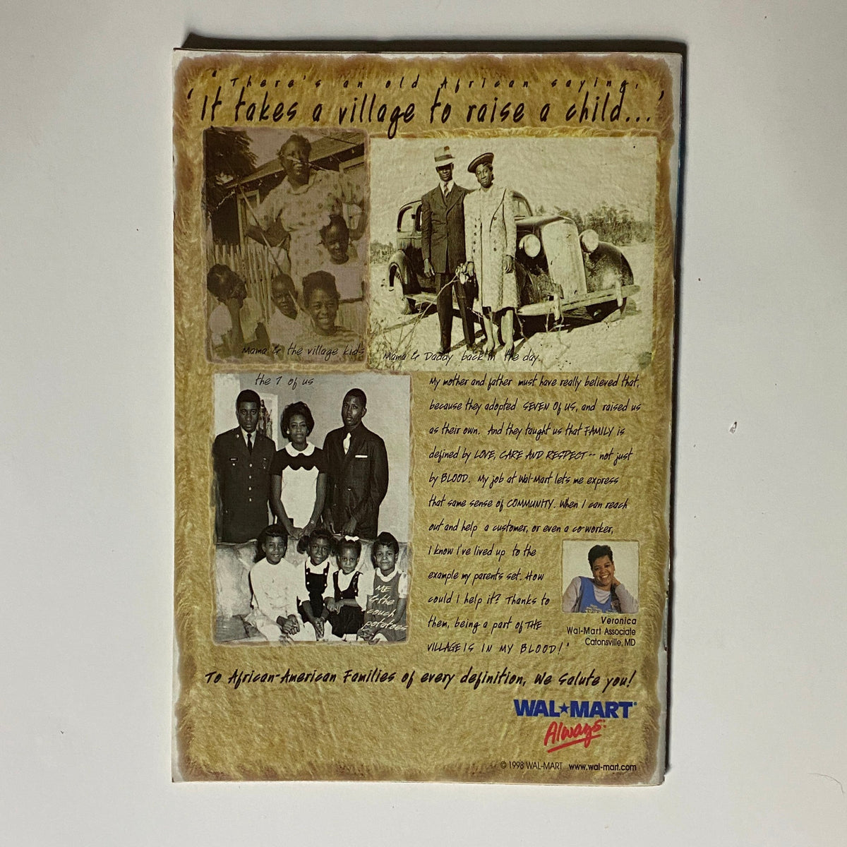 Back cover of Jet Magazine, February 1, 1999, Vol 95 No. 9, with an advertisement emphasizing community values and support for African-American families.