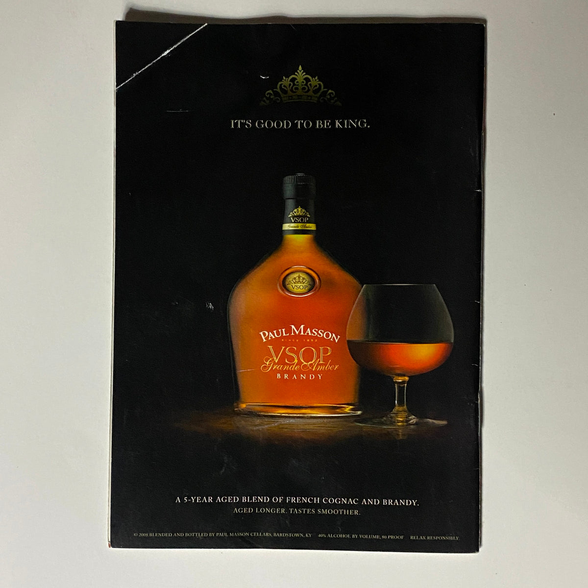 Back cover of Jet Magazine September 15, 2008 Vol 114 No. 10 showcasing an advertisement for Paul Masson VSOP Brandy.