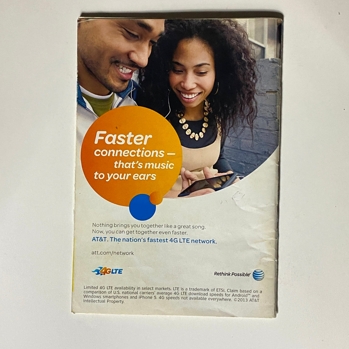 Back cover of Jet Magazine November 4, 2013, Vol 122 No. 16 promoting AT&T's fast 4G LTE network, tying into contemporary culture discussed in the magazine.
