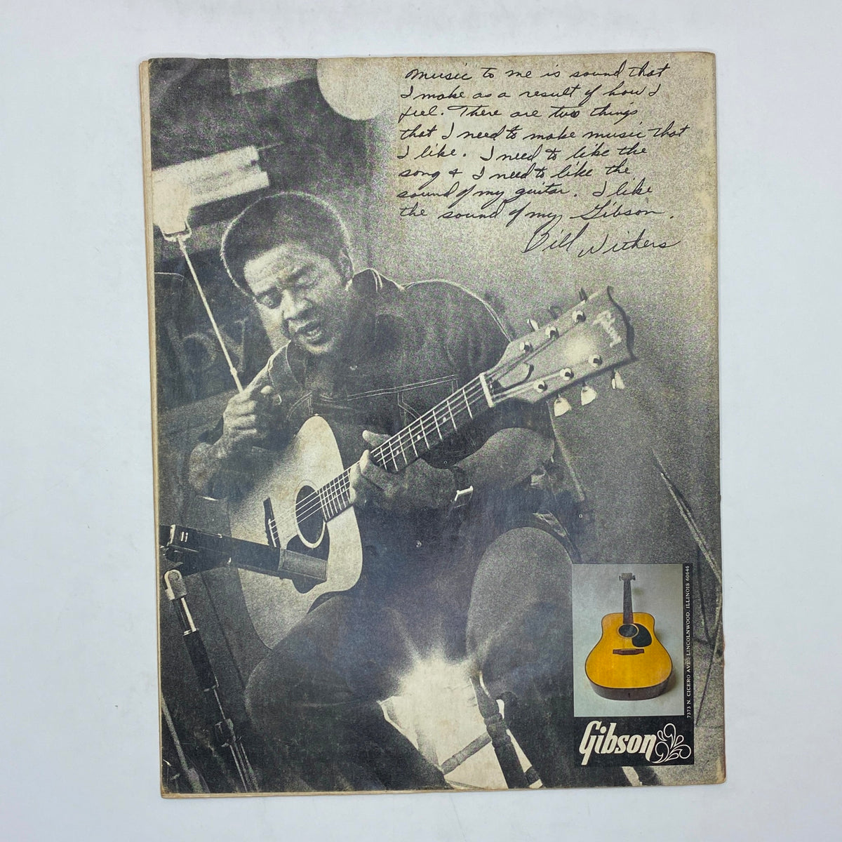 VTG Guitar Player Magazine September 1973 cover featuring a guitarist playing acoustic guitar, with a note by Bill Withers on music and sound, showcasing an iconic moment in music history.