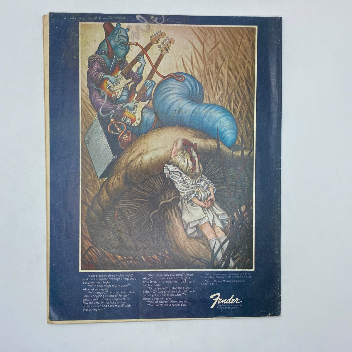 Back cover of VTG Guitar Player Magazine February 1976 Vol 10 No. 2 featuring an artistic illustration related to music, enhancing the magazine's vintage appeal.
