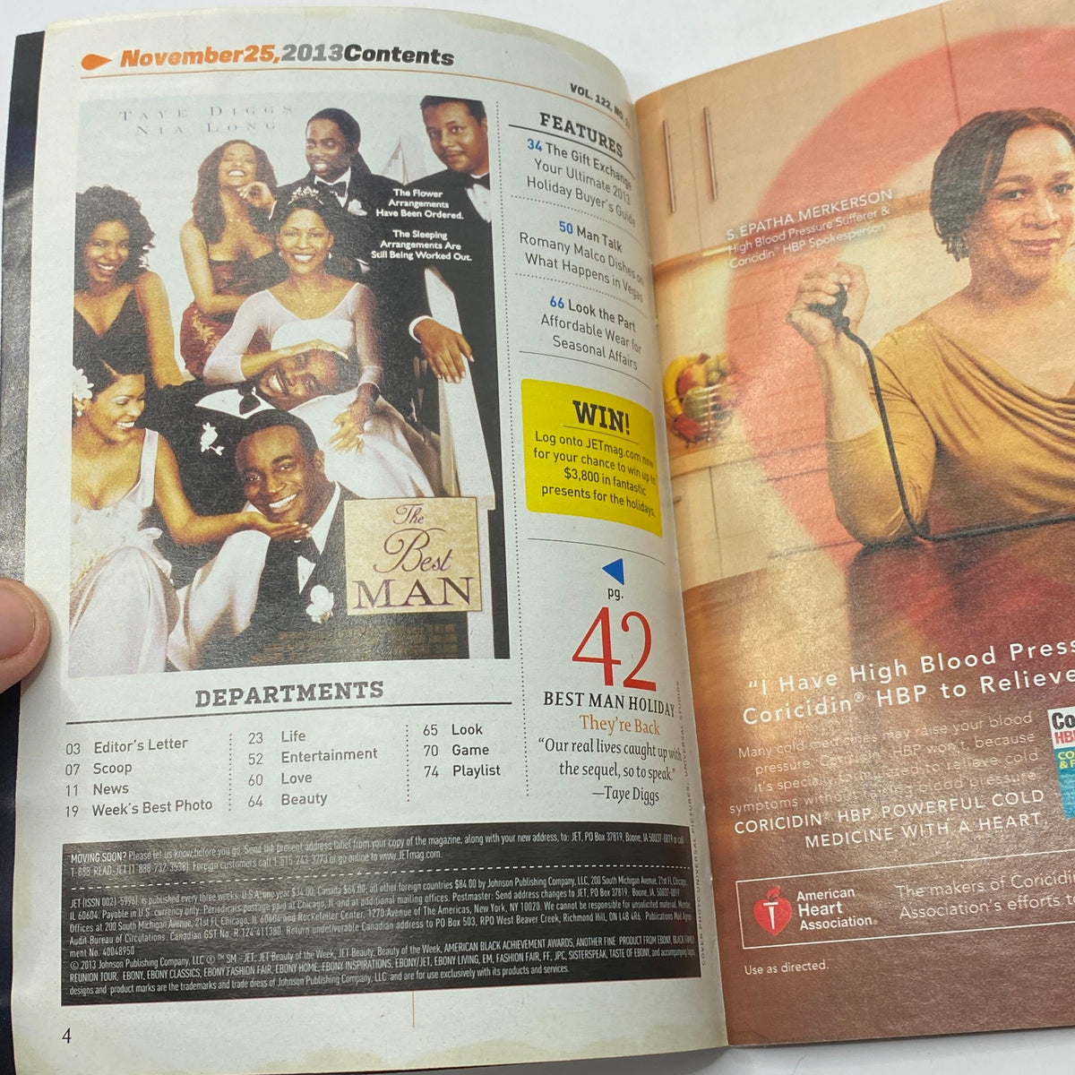 Inside page of Jet Magazine November 25, 2013 showcasing features on 'The Best Man' and departments like entertainment, lifestyle, and beauty.