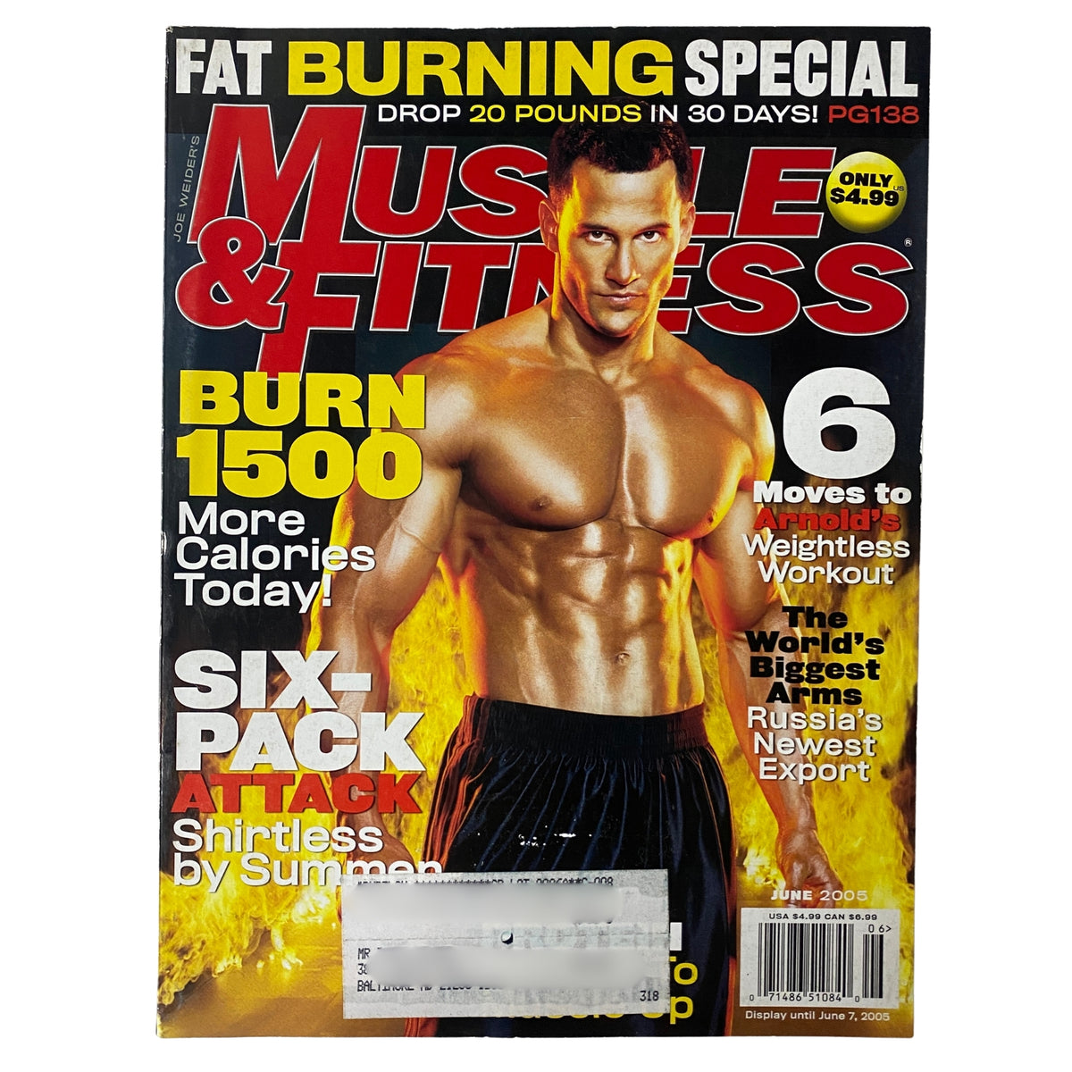 Muscle & Fitness Magazine June 2005 Vol 66 No. 6 featuring Brian Wiefering on the cover, showcasing fitness tips, fat burning strategies, and muscle building advice.