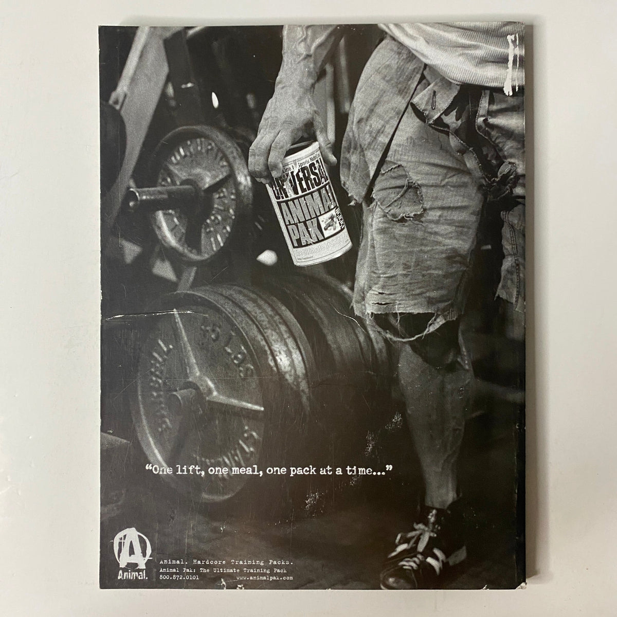 Back cover of Muscle & Fitness Magazine June 2005 Vol 66 No. 6 displaying a fitness supplement advertisement with a motivational quote about training.