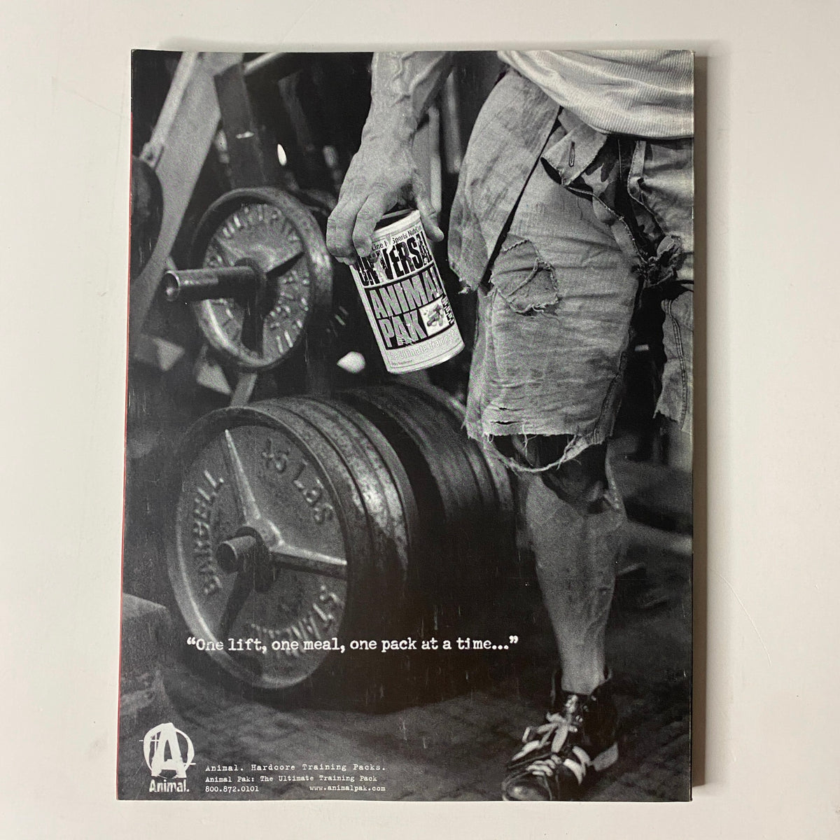 Back cover of Muscle & Fitness Magazine June 2006, displaying a motivational message alongside fitness supplements.