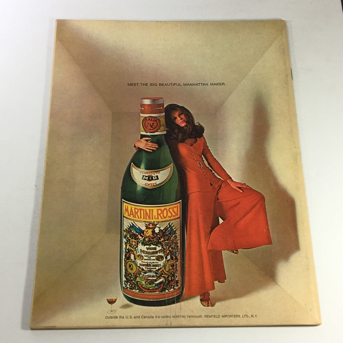 Back cover of VTG Gourmet The Magazine of Good Living April 1969 showcasing an advertisement for Martini Rossi with a stylish model.