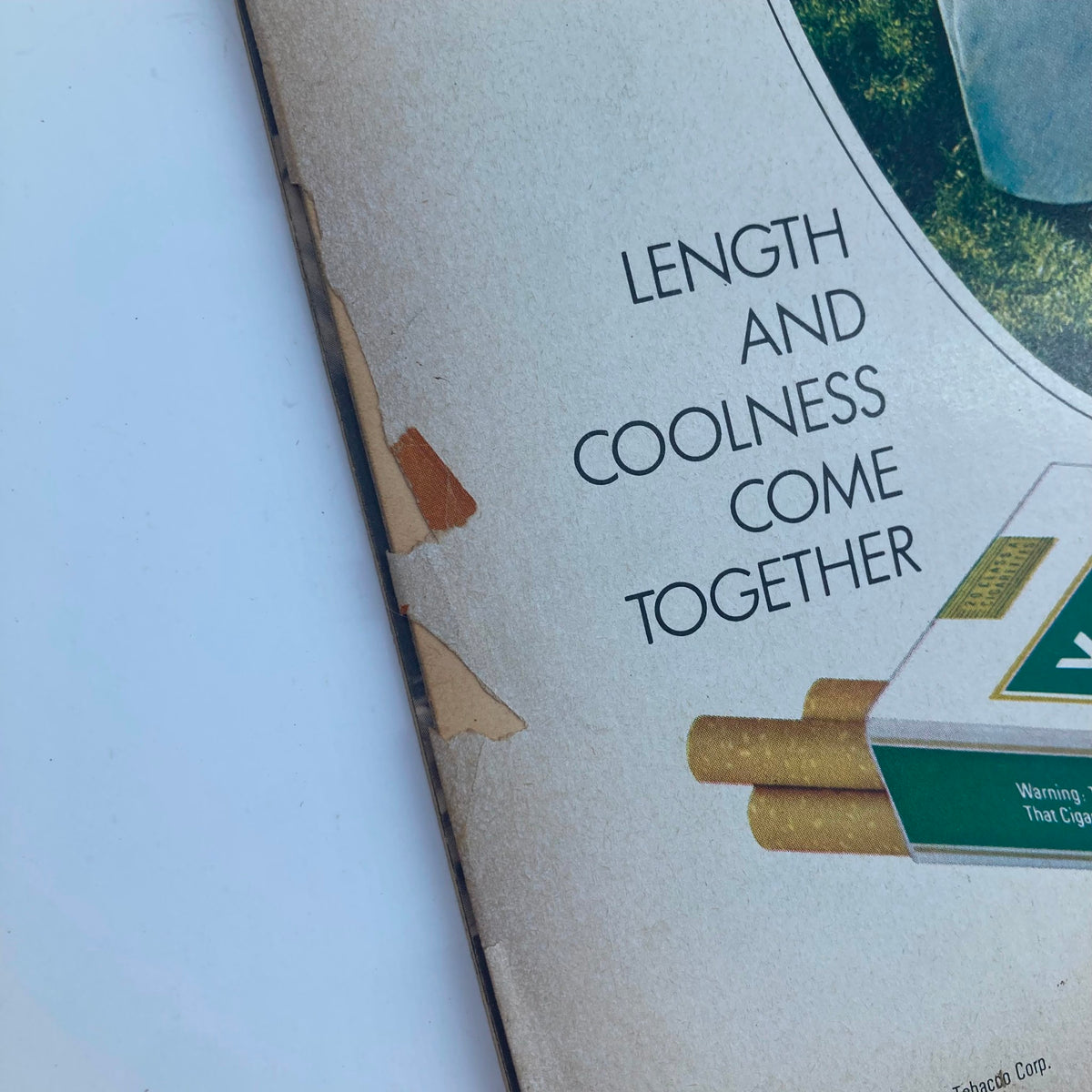 Back cover of VTG Photoplay Magazine January 1972 displaying an advertisement with text 'Length and Coolness Come Together' alongside a vintage cigarette pack.