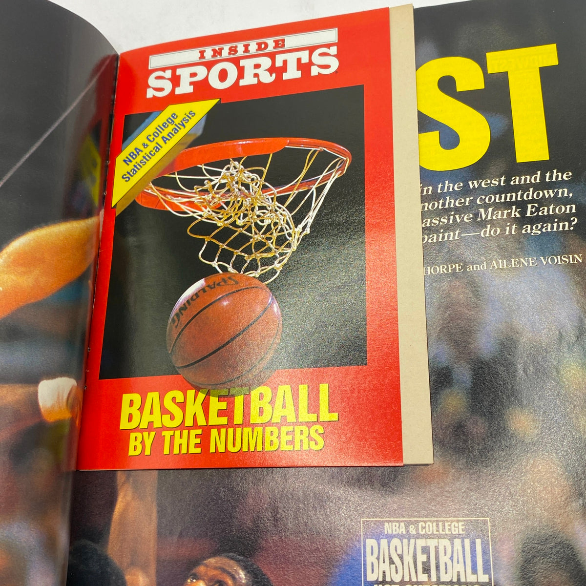 Inside page of Inside Sports Magazine December 1989 showing the section 'Basketball by the Numbers' alongside a basketball net, emphasizing statistical analysis of the sport.