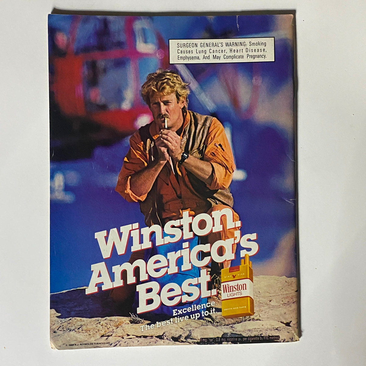 Back cover of Inside Sports Magazine, November 1986, featuring a Winston advertisement with a warning about smoking.