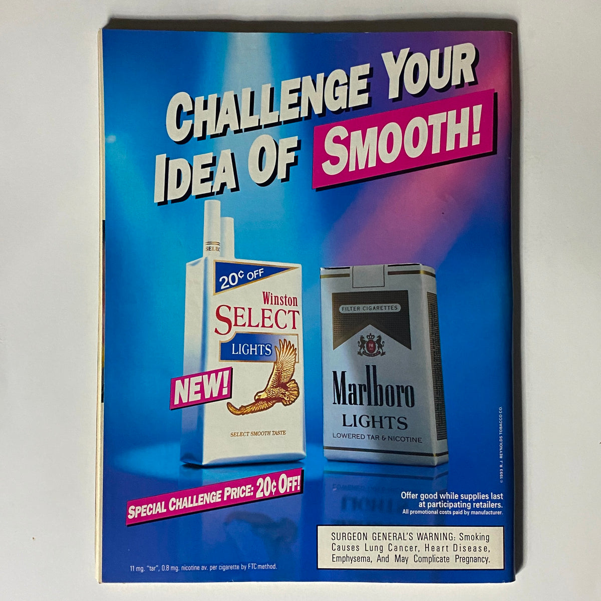 Back cover of Sport Basketball Magazine November 1993 featuring an advertising layout with Winston Select and Marlboro Lights cigarette promotions.