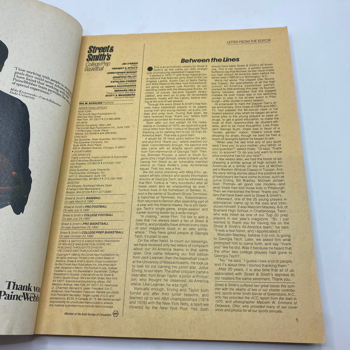Street & Smith's College/Prep Basketball Magazine 1989 Chris Jackson No Label