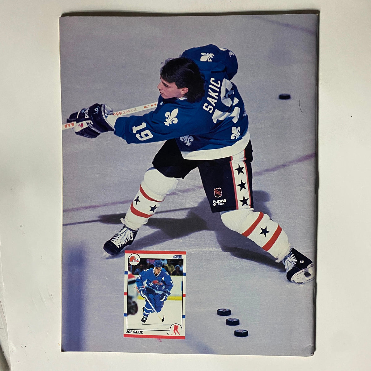 Page from Beckett Monthly Magazine February 1991 showcasing Joe Sakic in action, highlighting his skills as part of the NHL All-Star Game.