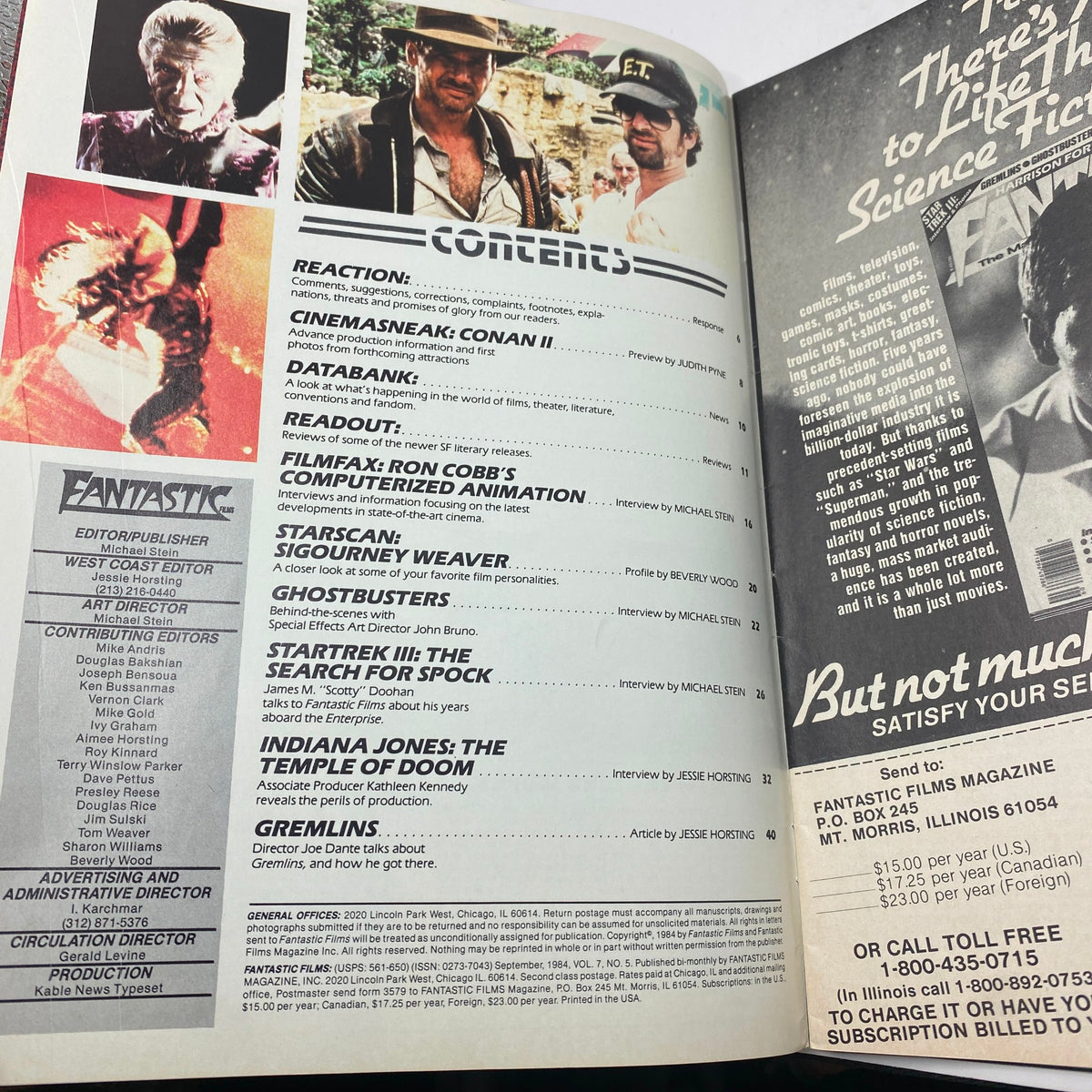 Vintage Fantastic Films Magazine September 1984 Harrison Ford Indiana Jones No Label