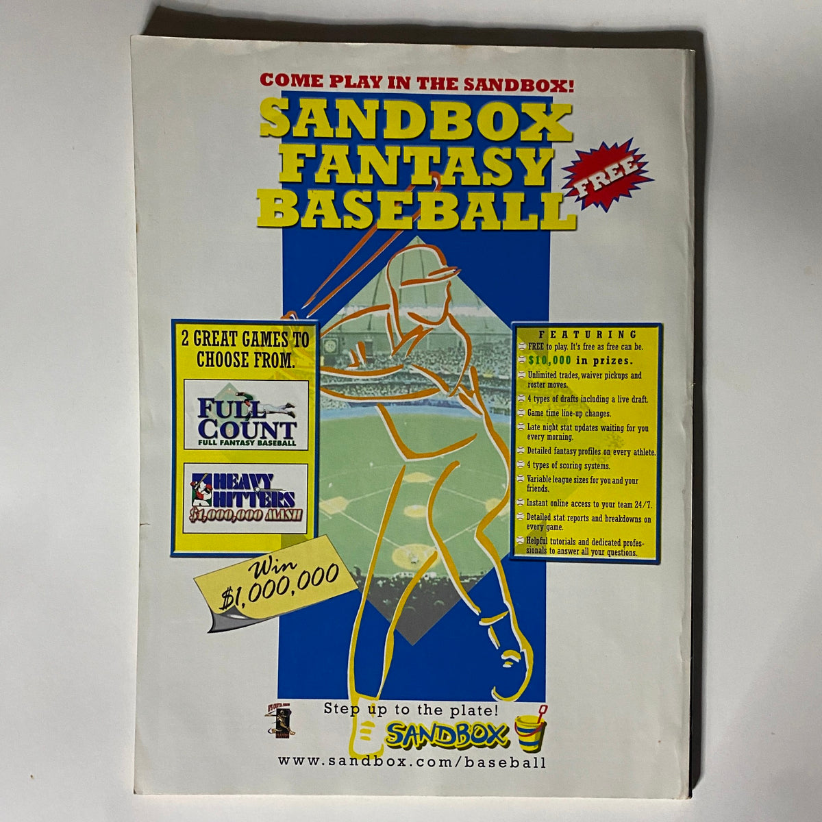 Advertisement page from Street & Smith's Baseball Magazine 2000 promoting sandbox fantasy baseball with a chance to win $1,000,000.