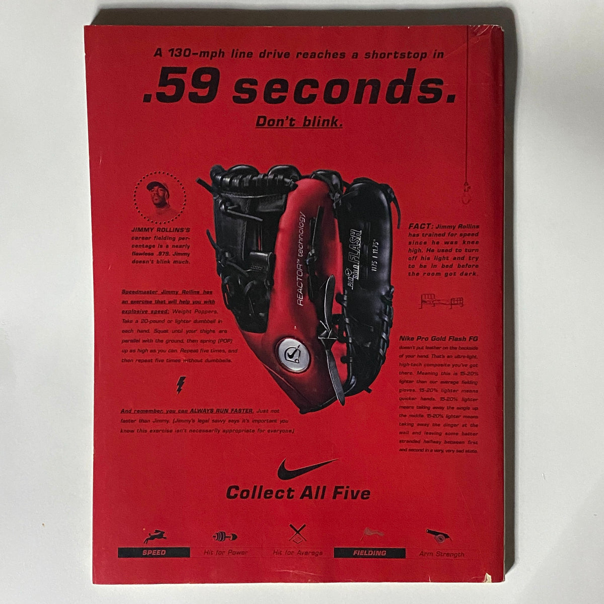 Back cover of Street & Smith's Baseball Yearbook 2004 with a Nike advertisement promoting baseball gear, emphasizing speed and performance.