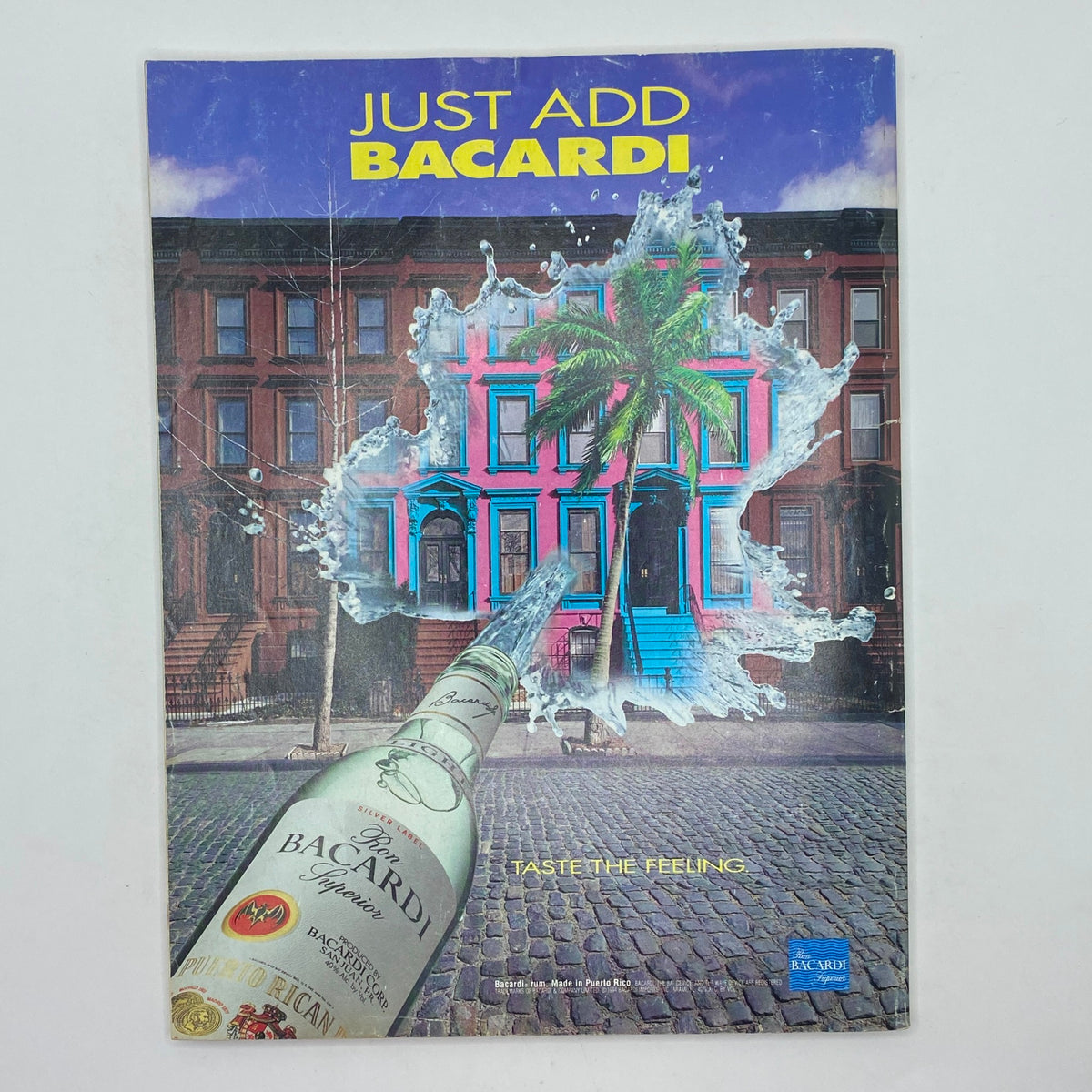 Back cover of an advertisement featuring a Bacardi promotion, creatively designed with vivid imagery, part of the Street & Smith's Pro Basketball Magazine 1994-1995.
