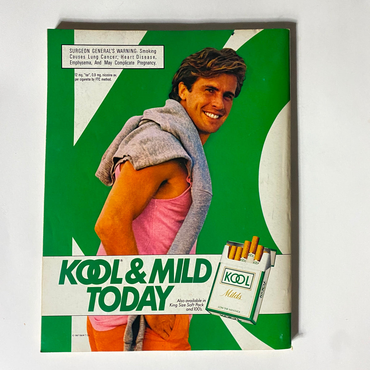 Advertisement page from Street & Smith's Basketball 1987-1988 featuring a model promoting Kool & Mild cigarettes, illustrating the era's advertising style.