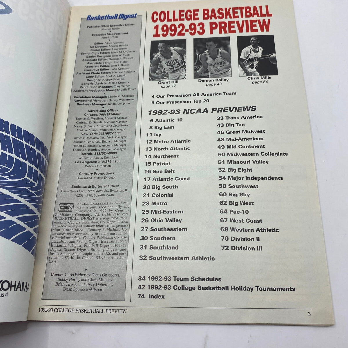 Basketball Digest Magazine 1992-1993 College Basketball Preview No Label VG