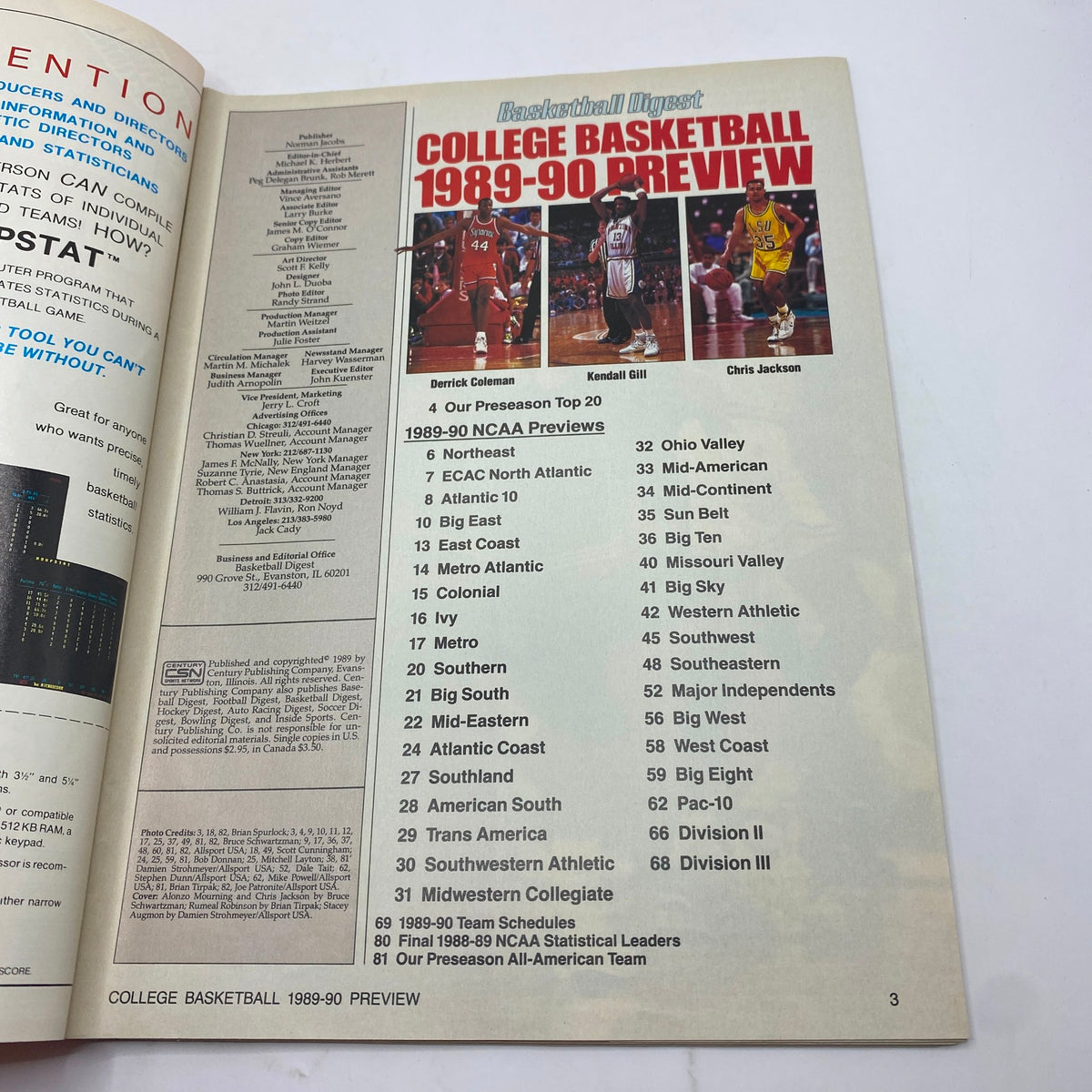 Basketball Digest Magazine 1989-1990 College Basketball Preview No Label VG
